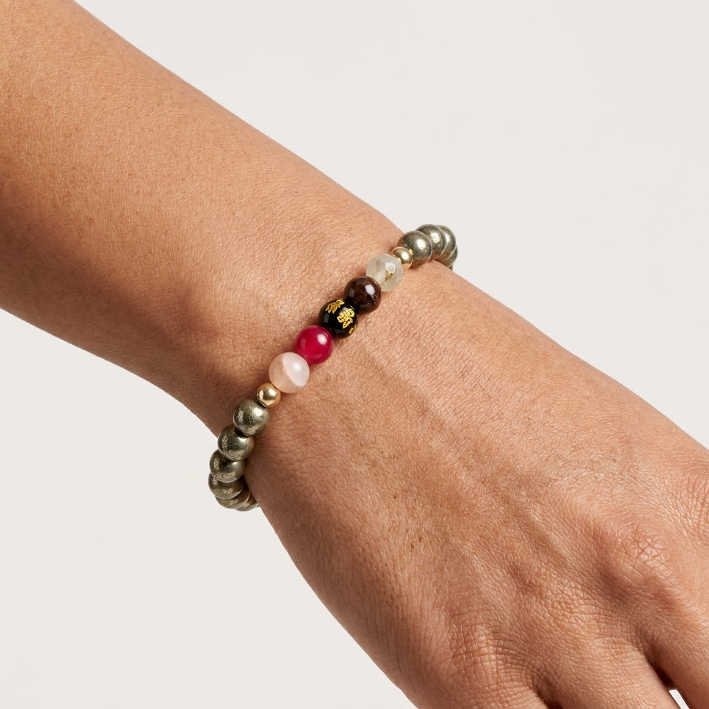 Pyrite Mega Power Lucky 7 Gemstone Bracelet With REAL Gold