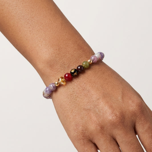 Pink Tourmaline Mega Destiny Lucky 7 Gemstone Bracelet With REAL Gold