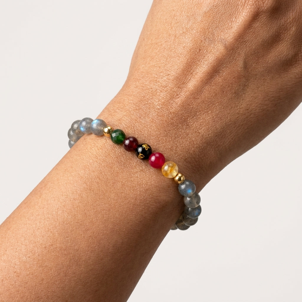 Labradorite Mega Psychic Lucky 7 Gemstone Bracelet With REAL Gold