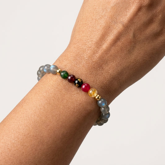Labradorite Mega Psychic Lucky 7 Gemstone Bracelet With REAL Gold