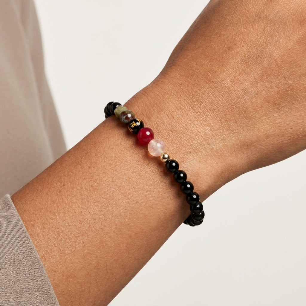 Obsidian Mega Protection Lucky 7 Gemstone Bracelet With REAL Gold
