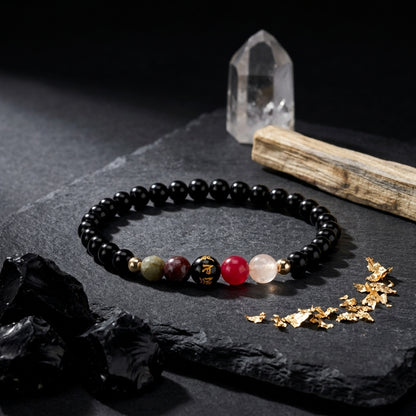 Obsidian Mega Protection Lucky 7 Gemstone Bracelet With REAL Gold