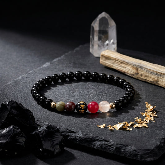 Obsidian Mega Protection Lucky 7 Gemstone Bracelet With REAL Gold