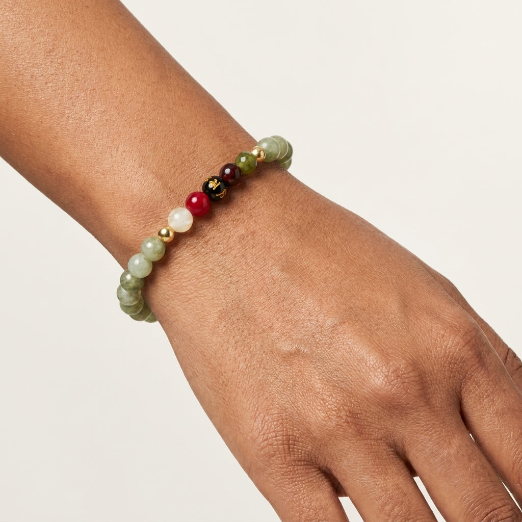 Jade Mega Success Lucky 7 Gemstone Bracelet With REAL Gold