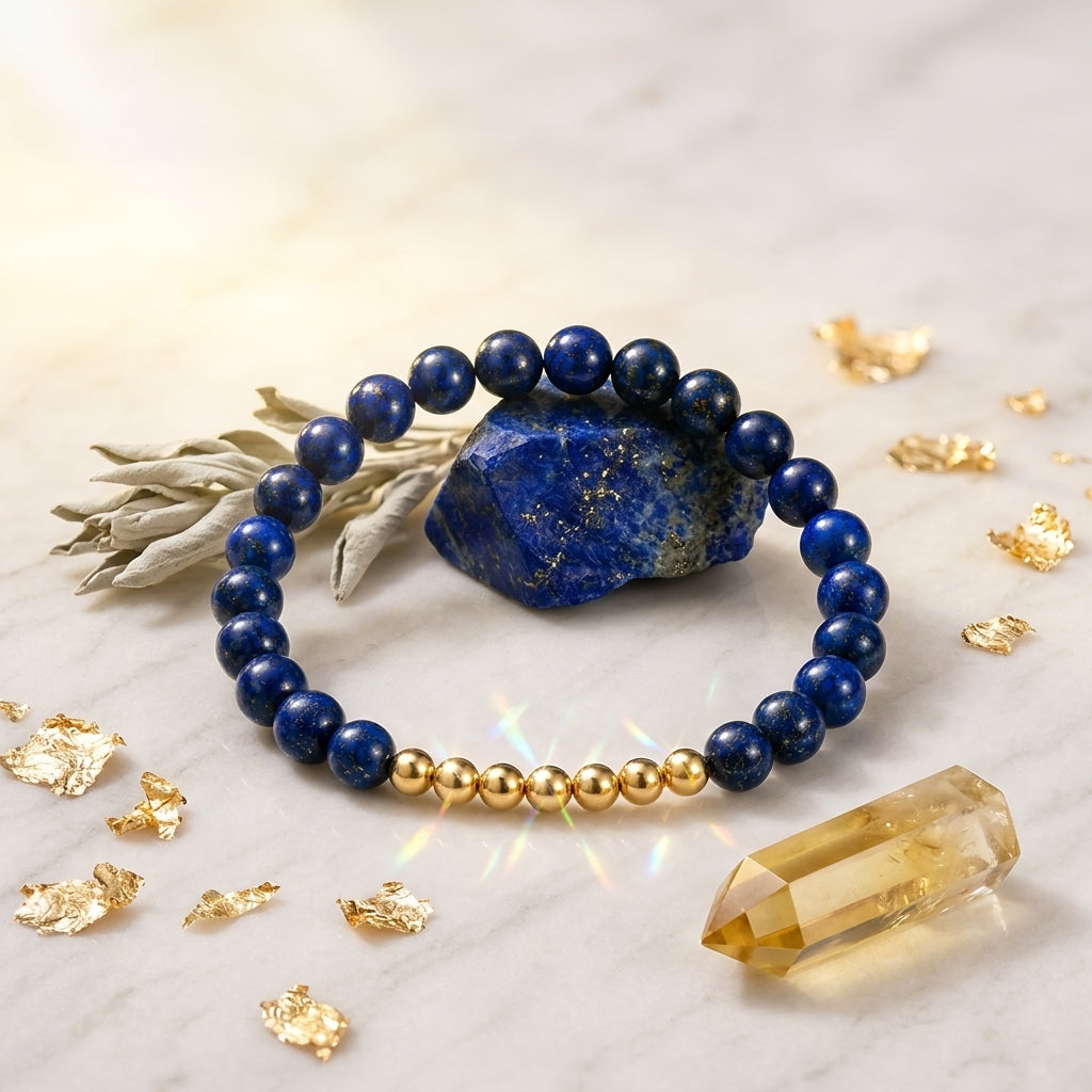 Lapis Lazuli Lions Gate 8/8 Richness Bracelet with REAL Gold