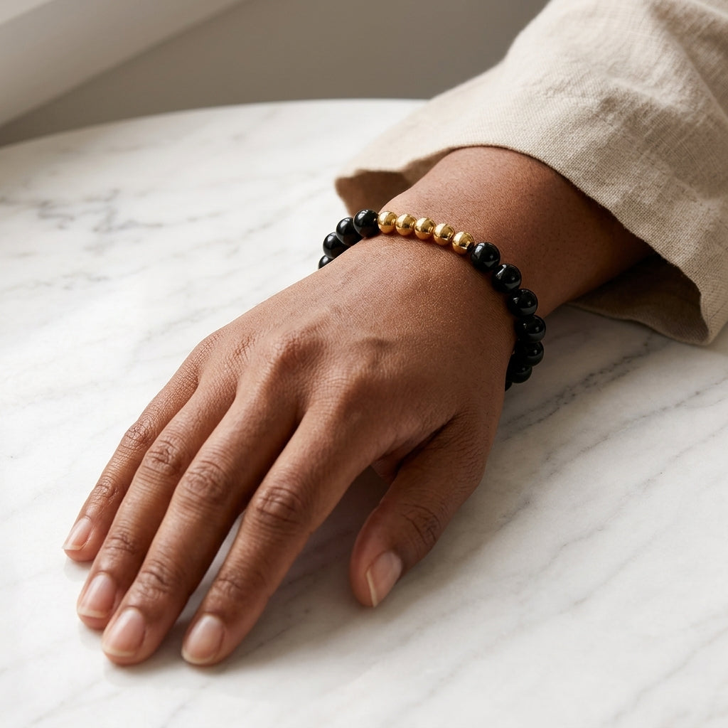 Black Obsidian Lions Gate 8/8 Protection Bracelet with REAL Gold