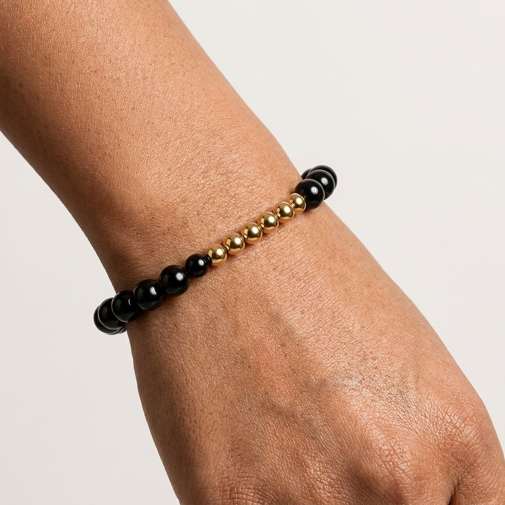 Black Obsidian Lions Gate 8/8 Protection Bracelet with REAL Gold