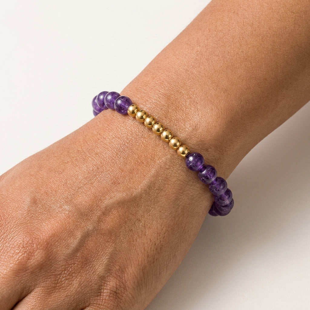 Amethyst Lions Gate 8/8 Stress Relief Bracelet with REAL Gold