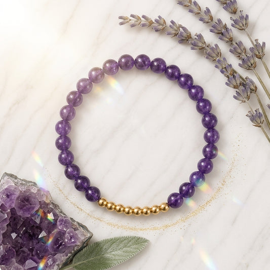 Amethyst Lions Gate 8/8 Stress Relief Bracelet with REAL Gold
