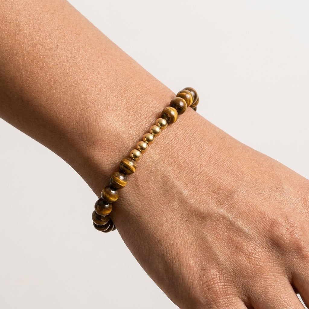 Tigers Eye Lions Gate 8/8 Luck Bracelet with REAL Gold