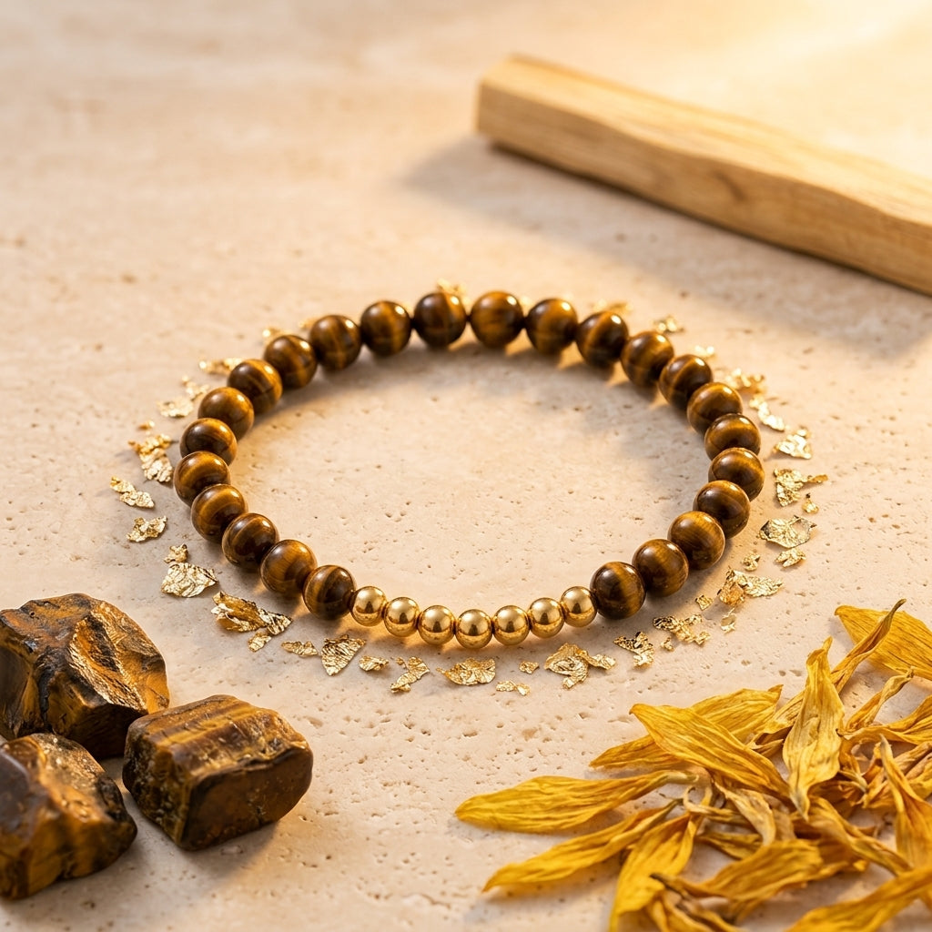 Tigers Eye Lions Gate 8/8 Luck Bracelet with REAL Gold