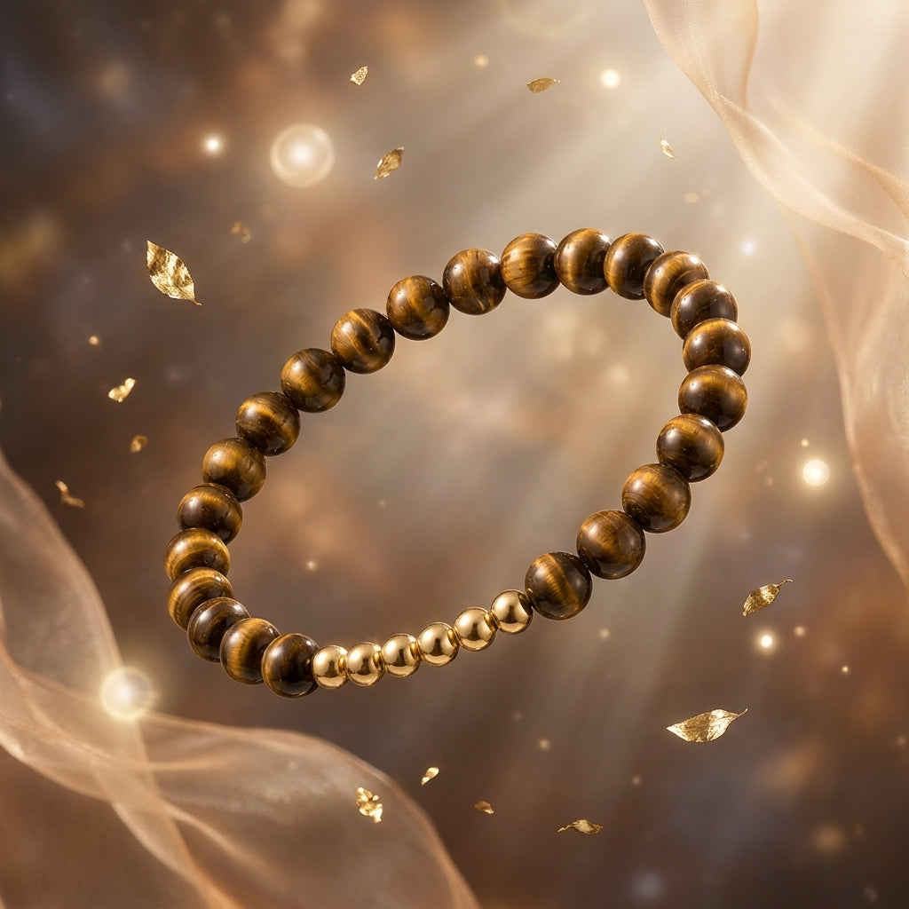 Tigers Eye Lions Gate 8/8 Luck Bracelet with REAL Gold