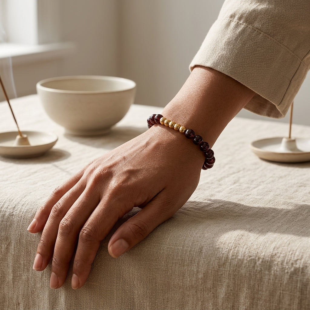 Garnet Lions Gate 8/8 Motivation Bracelet with REAL Gold
