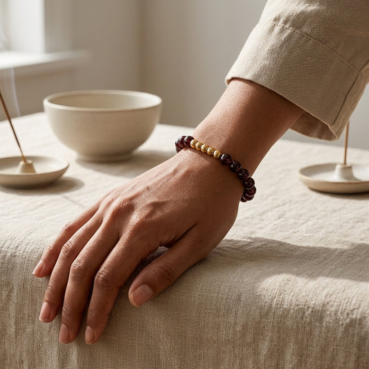 Garnet Lions Gate 8/8 Motivation Bracelet with REAL Gold