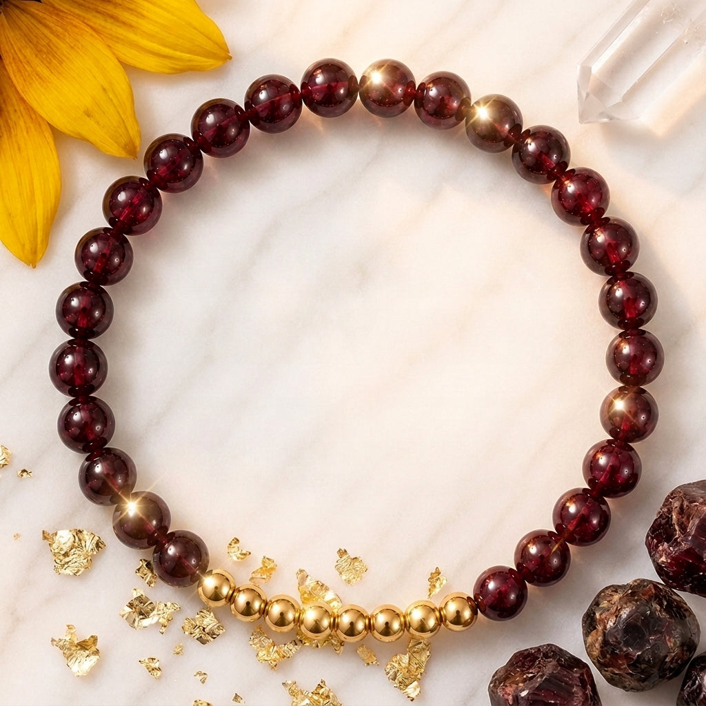 Garnet Lions Gate 8/8 Motivation Bracelet with REAL Gold