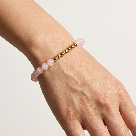 Rose Quartz Lions Gate 8/8 Romance Bracelet with REAL Gold