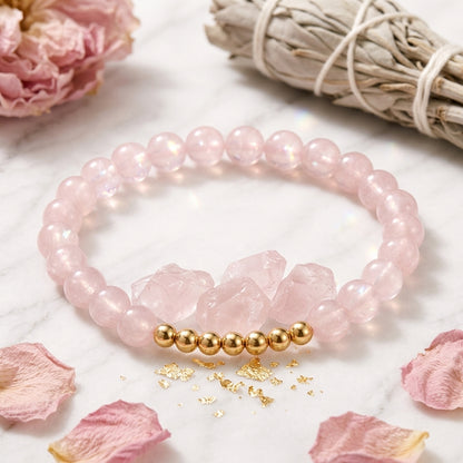 Rose Quartz Lions Gate 8/8 Romance Bracelet with REAL Gold