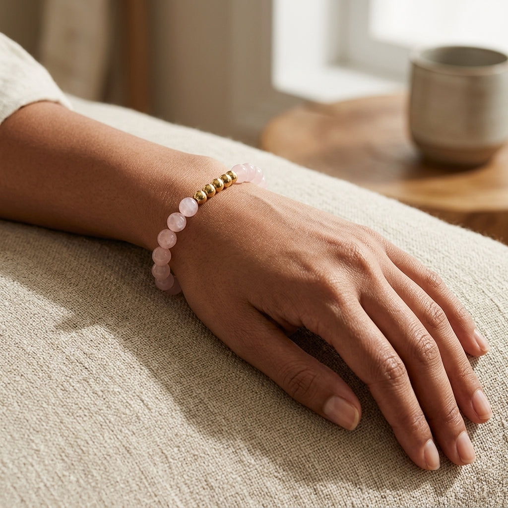 Rose Quartz Lions Gate 8/8 Romance Bracelet with REAL Gold