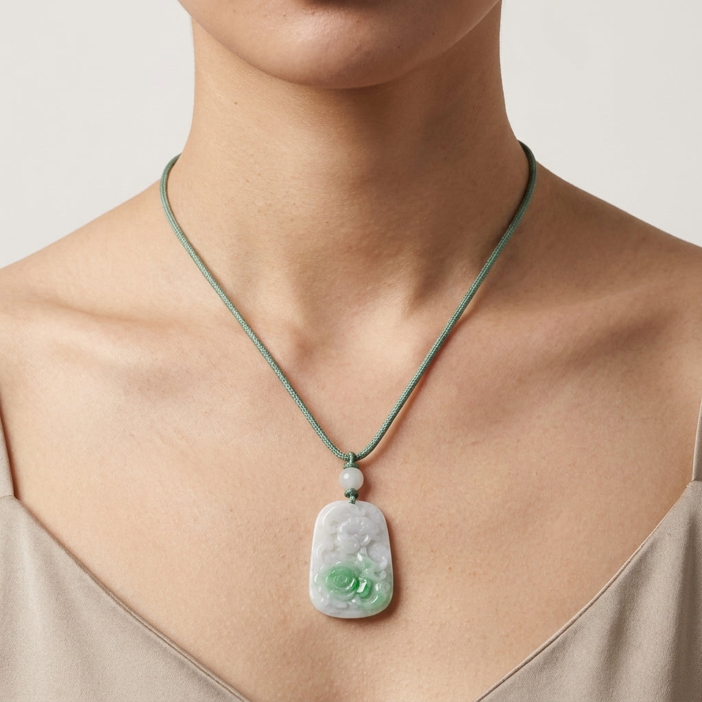 Genuine Grade AA White Jade Jadeite Flower Pendant (HIGH QUALITY)
