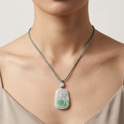 Genuine Grade AA White Jade Jadeite Flower Pendant (HIGH QUALITY)