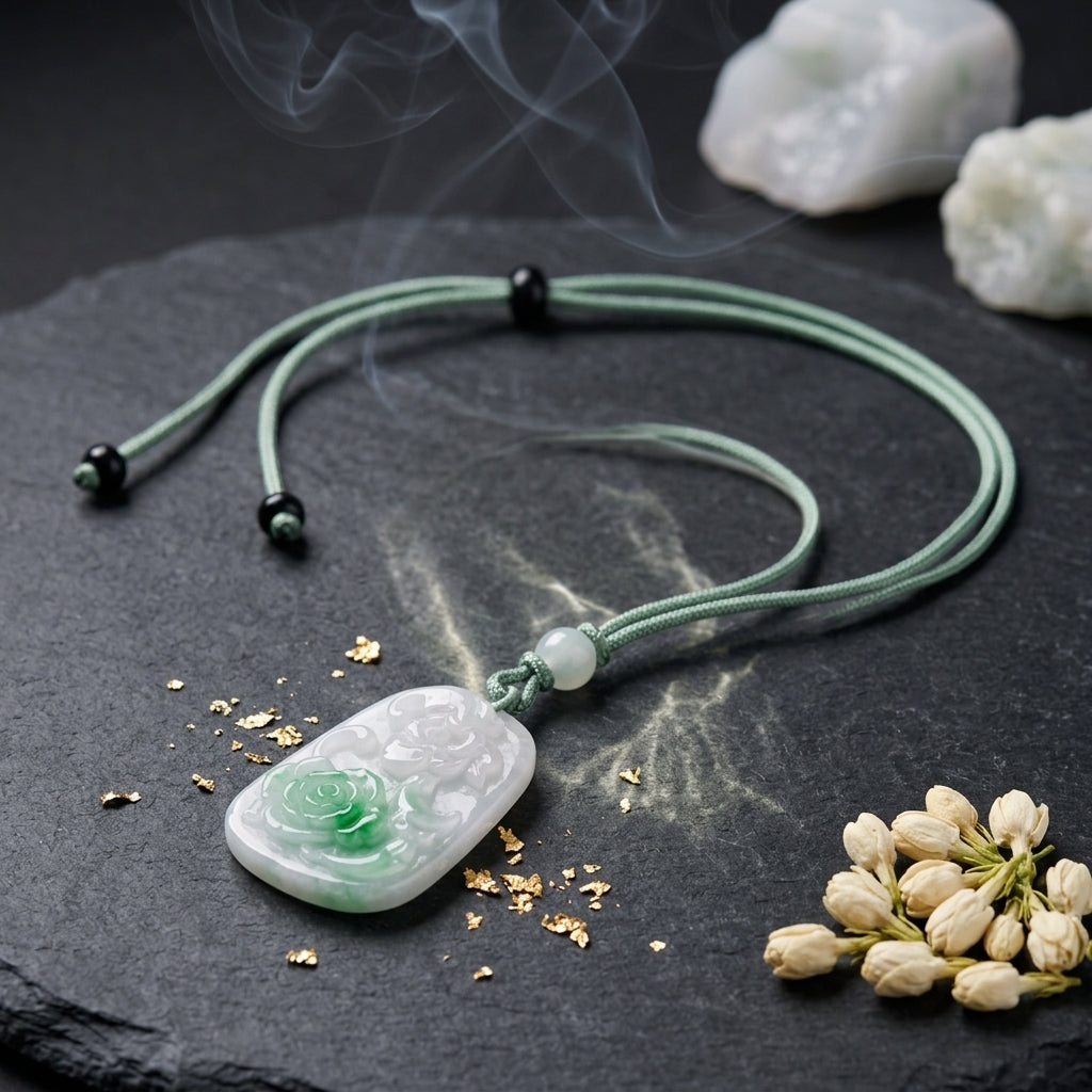 Genuine Grade AA White Jade Jadeite Flower Pendant (HIGH QUALITY)