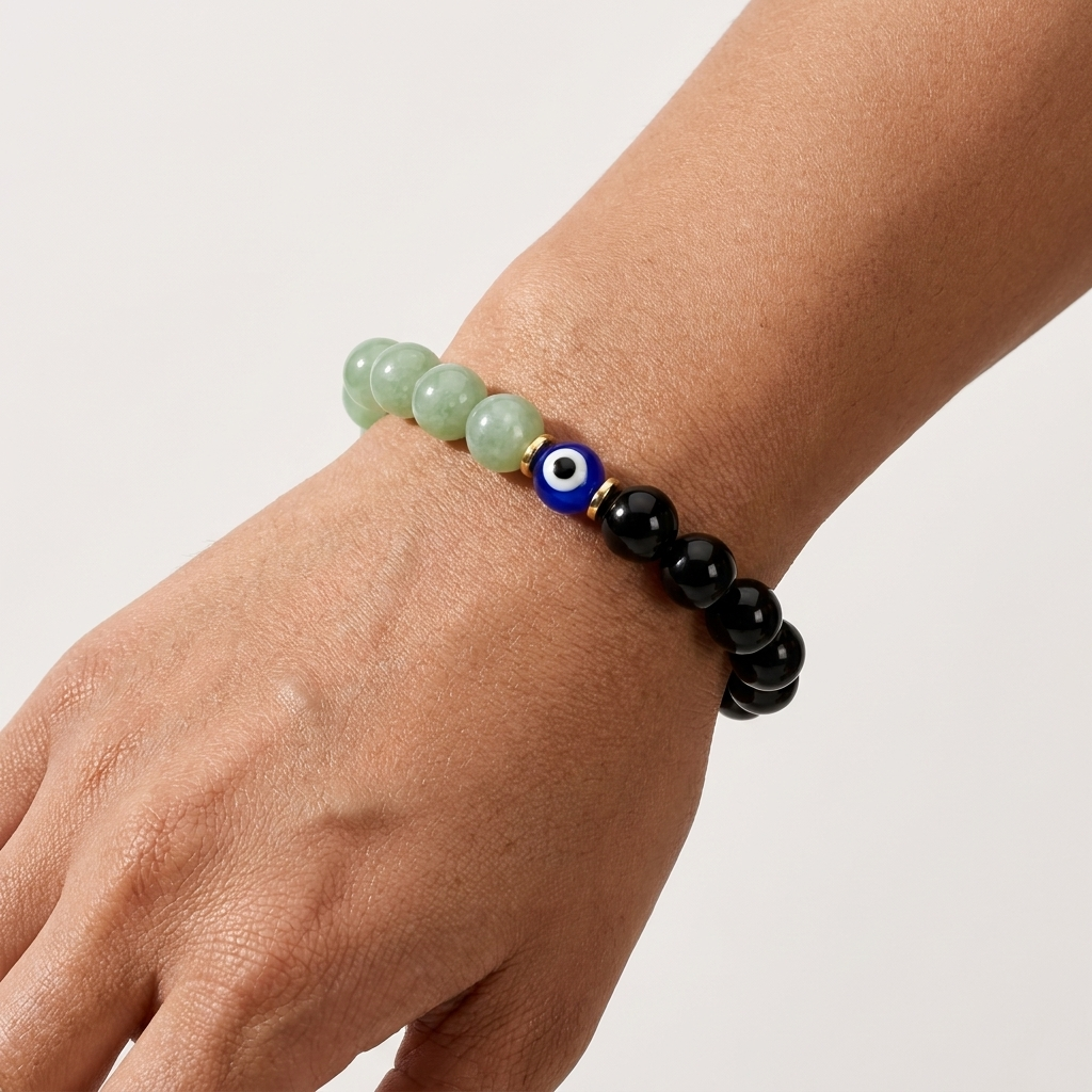 Eclipse Wealth Shield Black Obsidian and Jade Bracelet