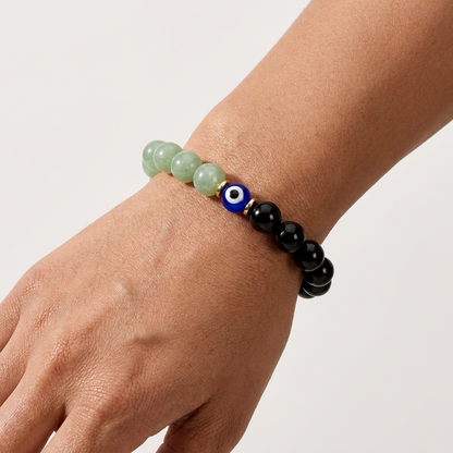 Eclipse Wealth Shield Black Obsidian and Jade Bracelet