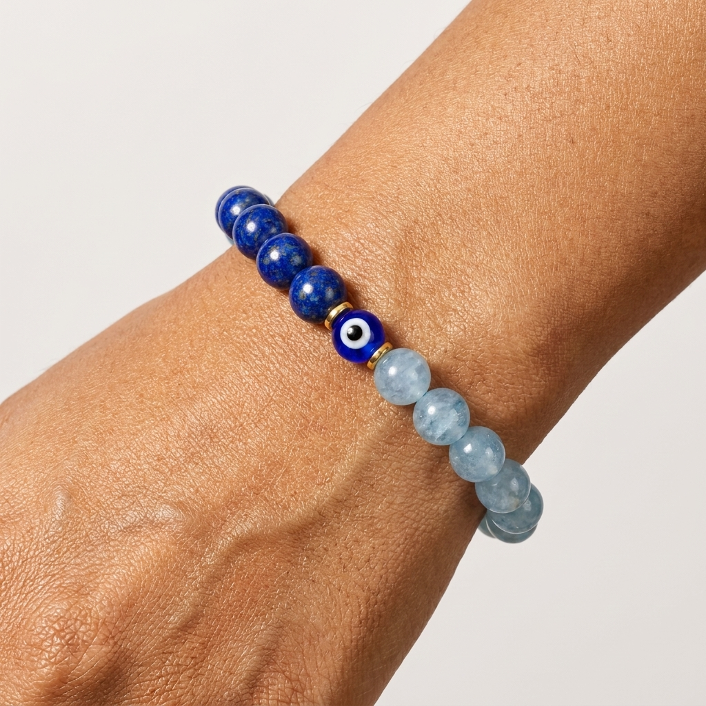 Lunar Truth and Clarity Lapis Lazuli and Aquamarine Bracelet