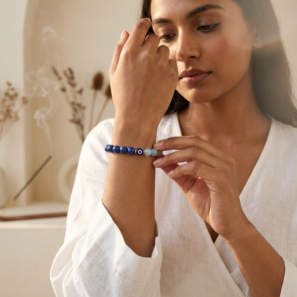 Lunar Truth and Clarity Lapis Lazuli and Aquamarine Bracelet
