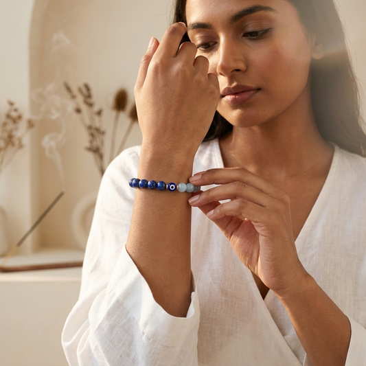 Lunar Truth and Clarity Lapis Lazuli and Aquamarine Bracelet