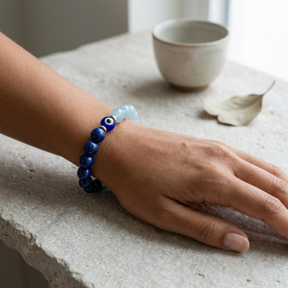 Lunar Truth and Clarity Lapis Lazuli and Aquamarine Bracelet