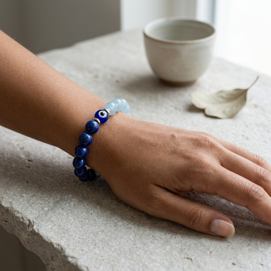 Lunar Truth and Clarity Lapis Lazuli and Aquamarine Bracelet