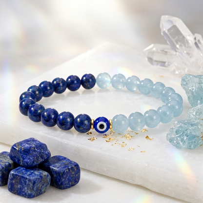 Lunar Truth and Clarity Lapis Lazuli and Aquamarine Bracelet