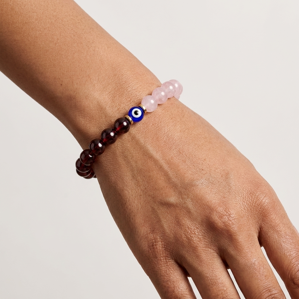 Blood Moon Love Renewal Garnet and Rose Quartz Bracelet