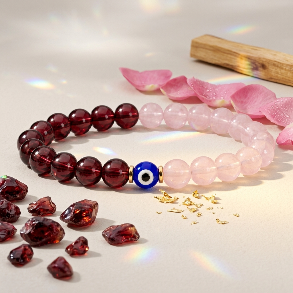 Blood Moon Love Renewal Garnet and Rose Quartz Bracelet