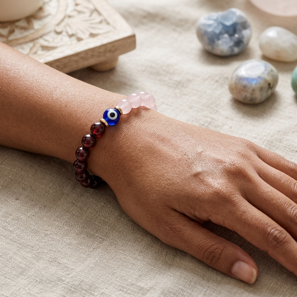 Blood Moon Love Renewal Garnet and Rose Quartz Bracelet