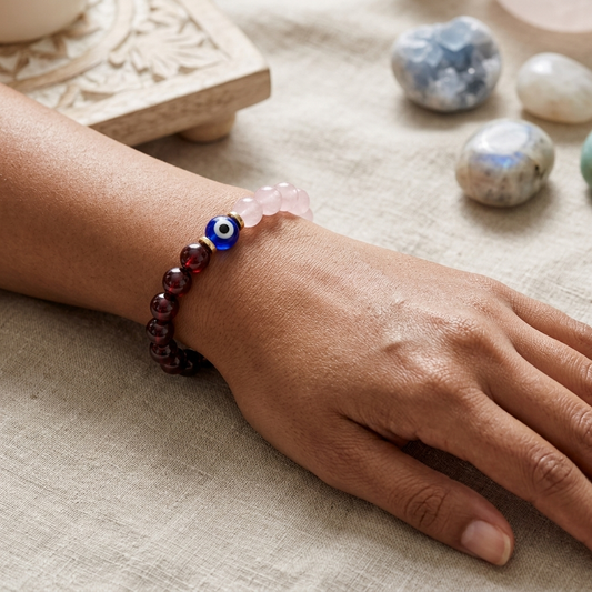 Blood Moon Love Renewal Garnet and Rose Quartz Bracelet