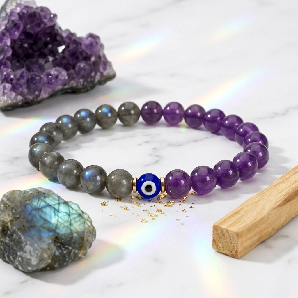Mystic Eclipse Transformation Labradorite and Amethyst Bracelet