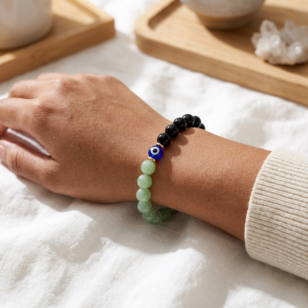 Eclipse Wealth Shield Black Obsidian and Jade Bracelet