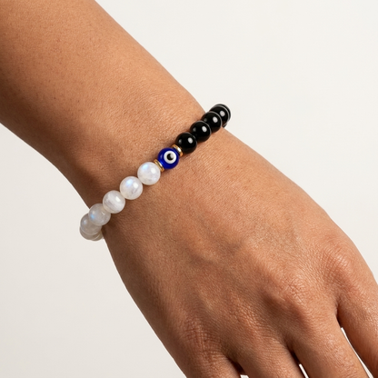 Lunar Protection Black Tourmaline and Moonstone Bracelet