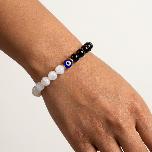 Lunar Protection Black Tourmaline and Moonstone Bracelet