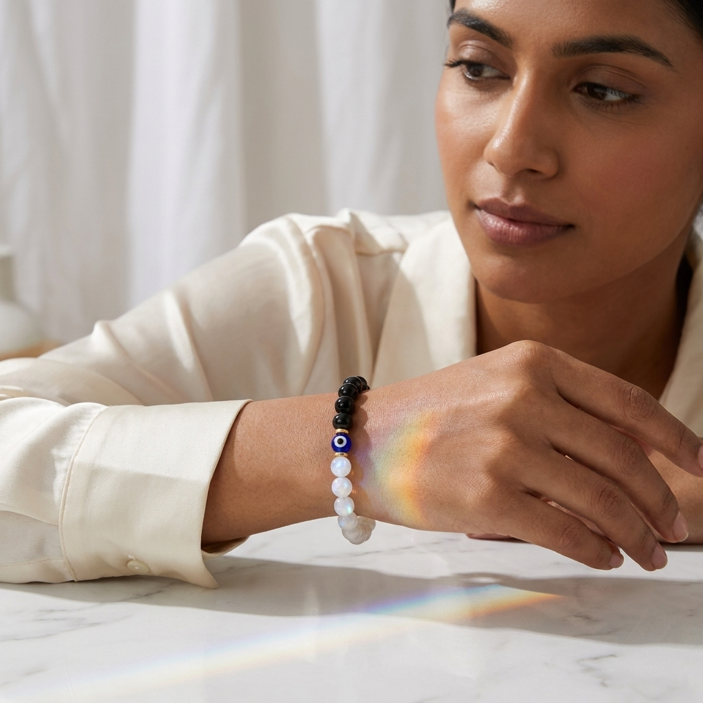 Lunar Protection Black Tourmaline and Moonstone Bracelet