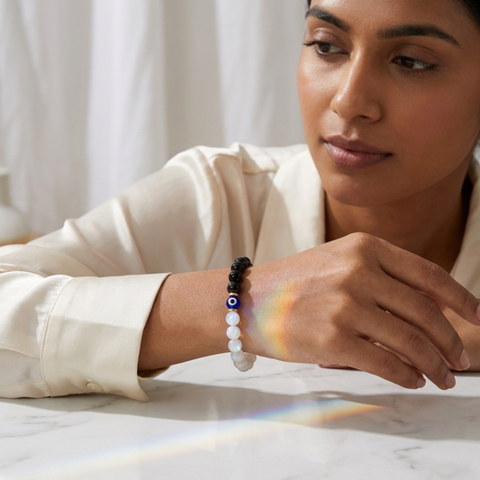 Lunar Protection Black Tourmaline and Moonstone Bracelet