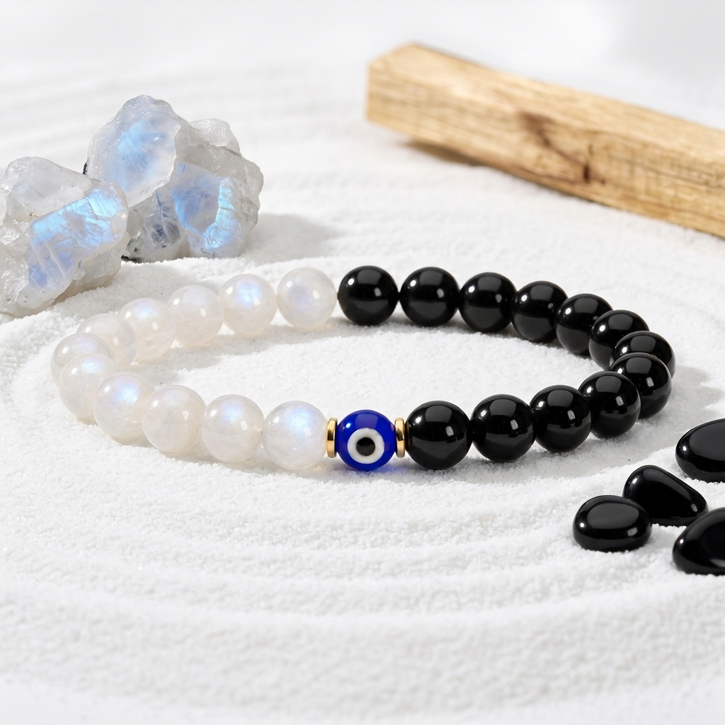 Lunar Protection Black Tourmaline and Moonstone Bracelet