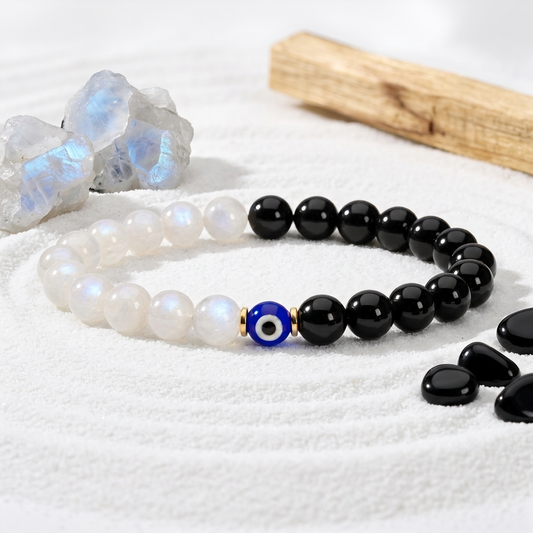 Lunar Protection Black Tourmaline and Moonstone Bracelet