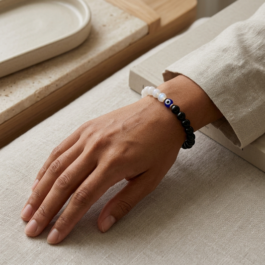 Lunar Protection Black Tourmaline and Moonstone Bracelet
