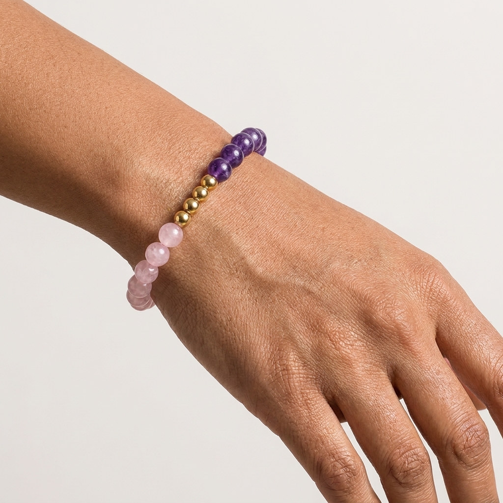 Goddess Energy Bracelet With REAL Gold Rose Quartz and Amethyst