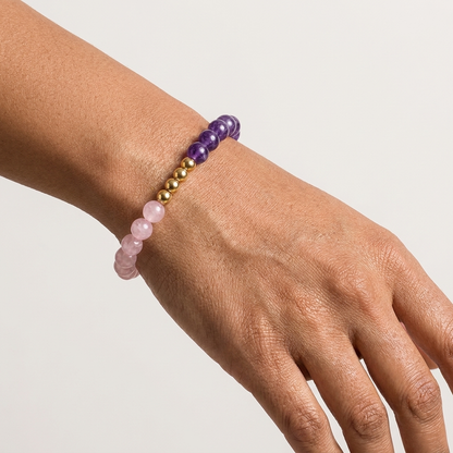 Goddess Energy Bracelet With REAL Gold Rose Quartz and Amethyst
