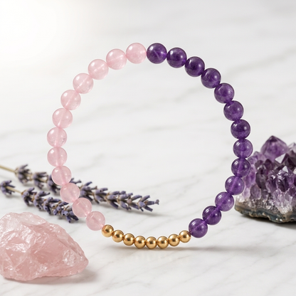 Goddess Energy Bracelet With REAL Gold Rose Quartz and Amethyst