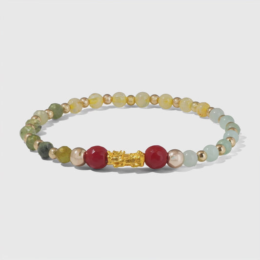 Natural Green Jade Pixiu Wealth Bracelet With REAL Gold